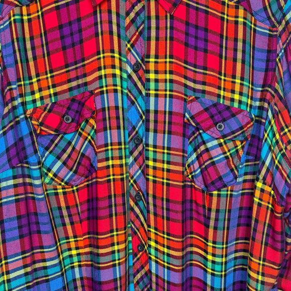 Torrid Challis Button-Down Long Sleeve Shirt Rainbow Plaid Size 3X Fall Western - Picture 5 of 15